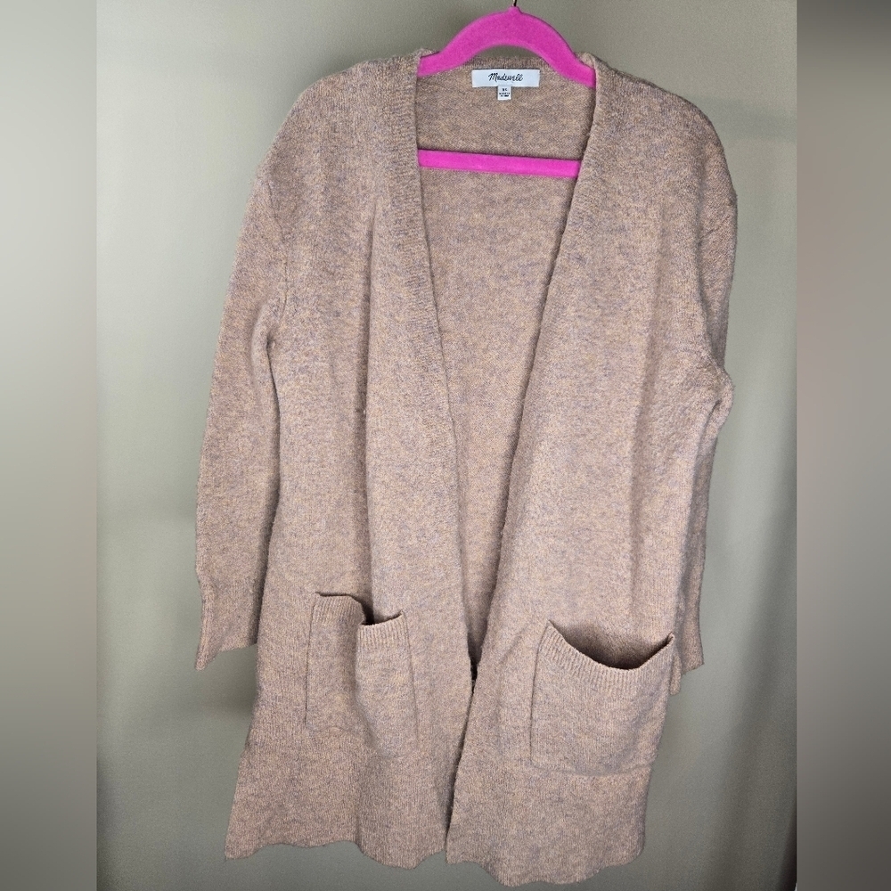 Madewell Cardigan Sweater Womens XS Mauve Wool Blend Oversized Long Slv Marble